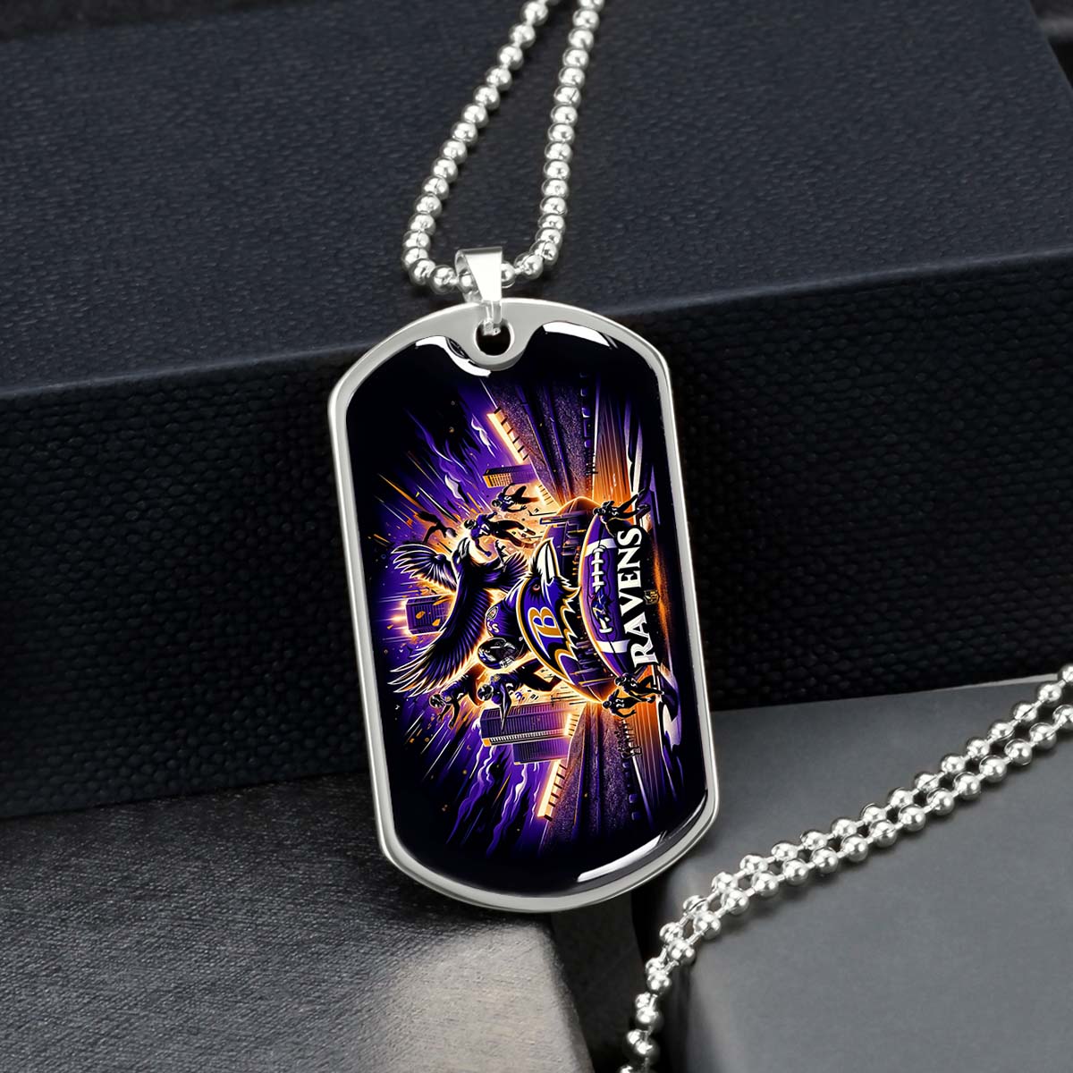 American Football - AFD001 - Baltimore Ravens NFL Super Bowl Spirit - American Football Dog Tag - Military Ball Chain - Luxury Dog Tag