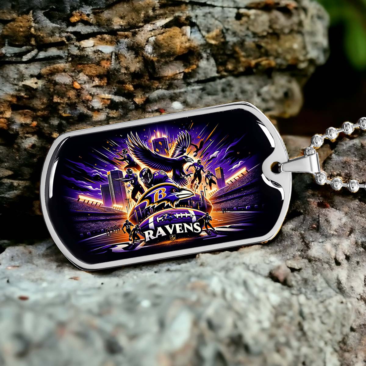 American Football - AFD001 - Baltimore Ravens NFL Super Bowl Spirit - American Football Dog Tag - Military Ball Chain - Luxury Dog Tag