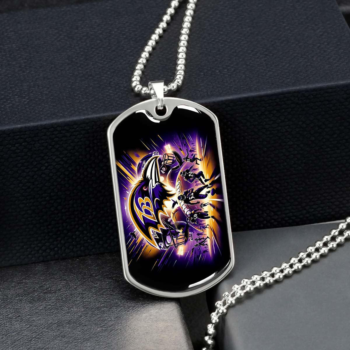 American Football Dog Tag Necklace - AFD002 - Baltimore Ravens - Super Bowl Spirit - NFL Teams - Military Ball Chain