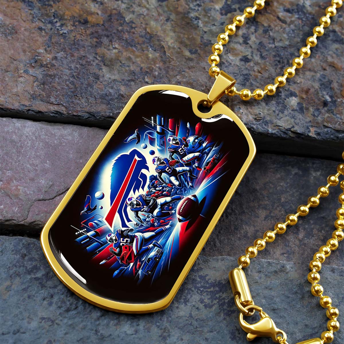 American Football Dog Tag Necklace - AFD003 - Buffalo Bills - Super Bowl Spirit - NFL Teams - Military Ball Chain