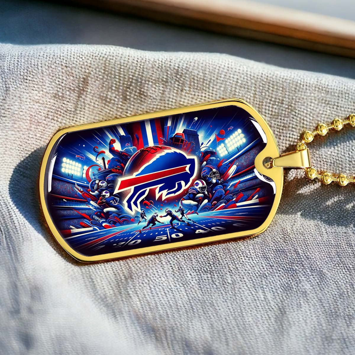 American Football - AFD004 - Buffalo Bills Super Bowl Spirit - NFL Football - American Football Dog Tag - Military Ball Chain - Luxury Dog Tag