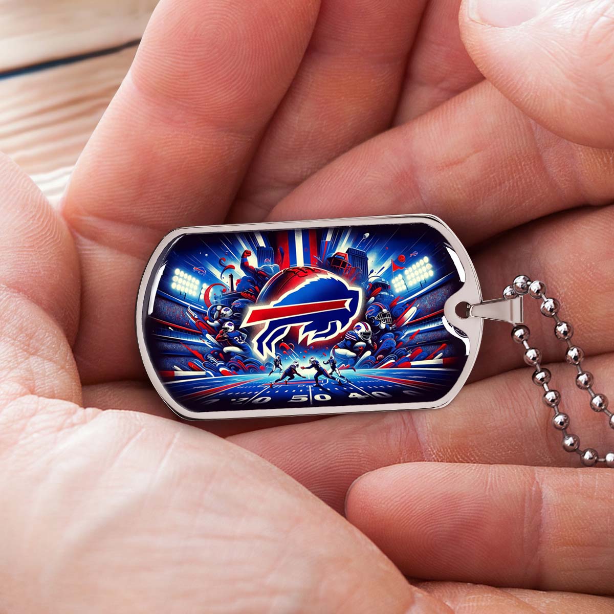 American Football - AFD004 - Buffalo Bills Super Bowl Spirit - NFL Football - American Football Dog Tag - Military Ball Chain - Luxury Dog Tag