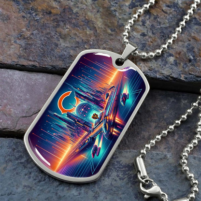 American Football - AFD006 - Chicago Bears Futuristic City - American Football Dog Tag - Military Ball Chain - Luxury Dog Tag