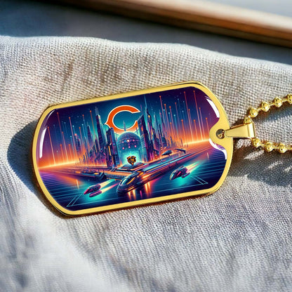 American Football - AFD006 - Chicago Bears Futuristic City - American Football Dog Tag - Military Ball Chain - Luxury Dog Tag