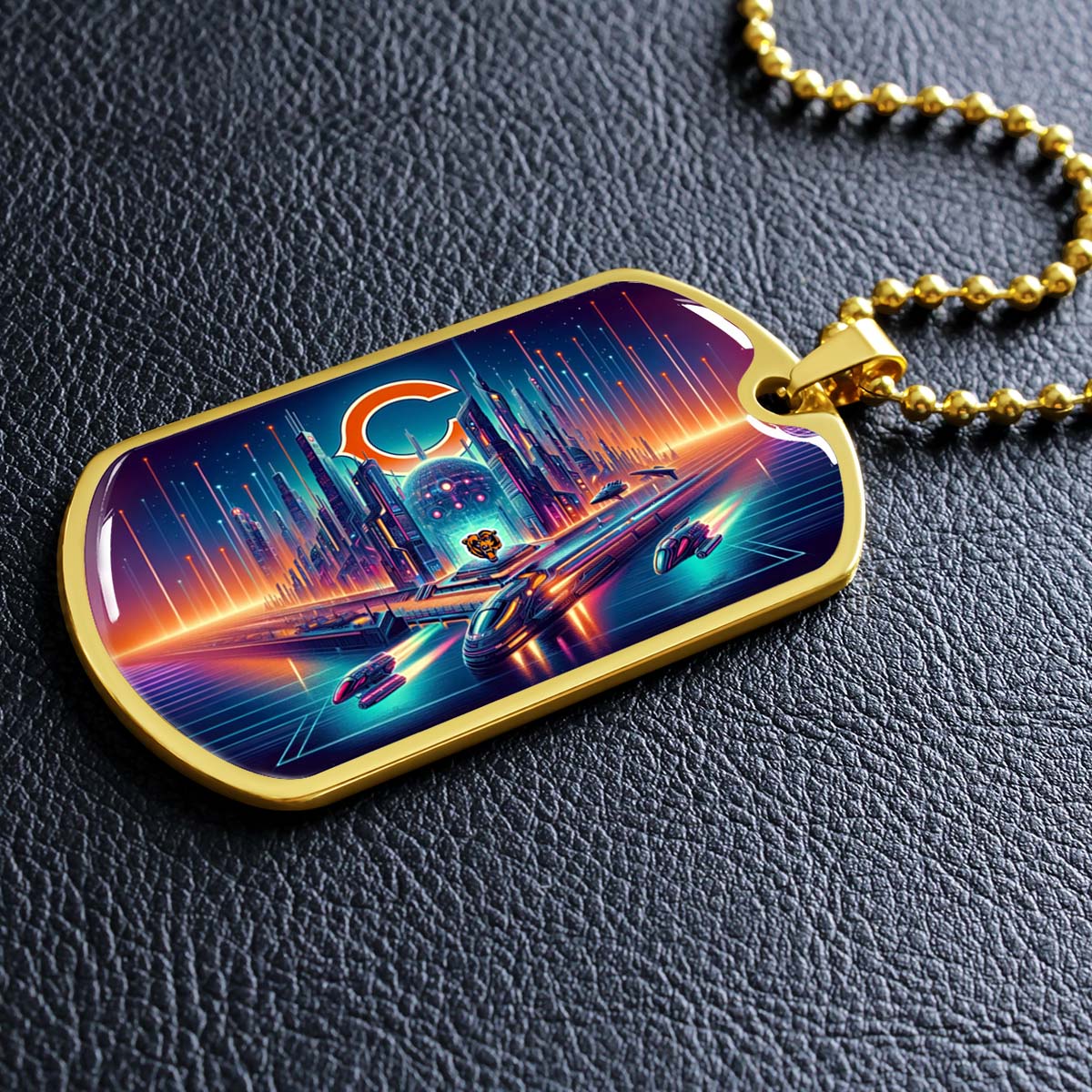 American Football Dog Tag Necklace - AFD006 - Chicago Bears Futuristic City - NFL Teams - Military Ball Chain