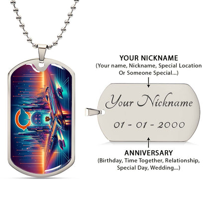 American Football - AFD006 - Chicago Bears Futuristic City - American Football Dog Tag - Military Ball Chain - Luxury Dog Tag