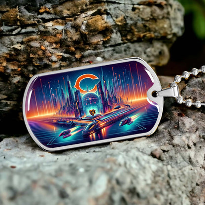 American Football Dog Tag Necklace - AFD006 - Chicago Bears Futuristic City - NFL Teams - Military Ball Chain