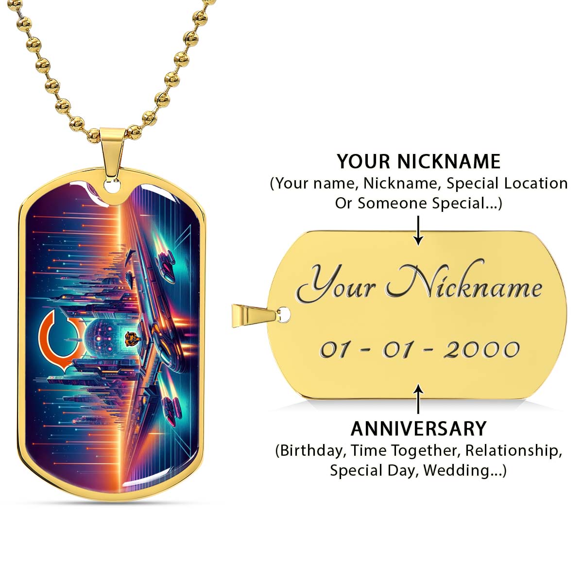 American Football - AFD006 - Chicago Bears Futuristic City - American Football Dog Tag - Military Ball Chain - Luxury Dog Tag