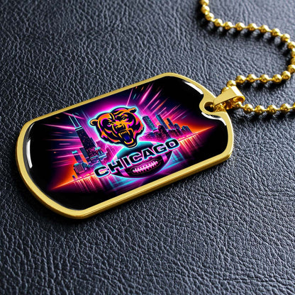 American Football - AFD007 - Chicago Bears Neon - American Football Dog Tag - Military Ball Chain - Luxury Dog Tag