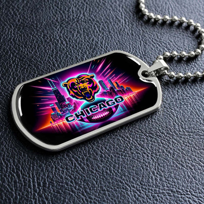 American Football - AFD007 - Chicago Bears Neon - American Football Dog Tag - Military Ball Chain - Luxury Dog Tag