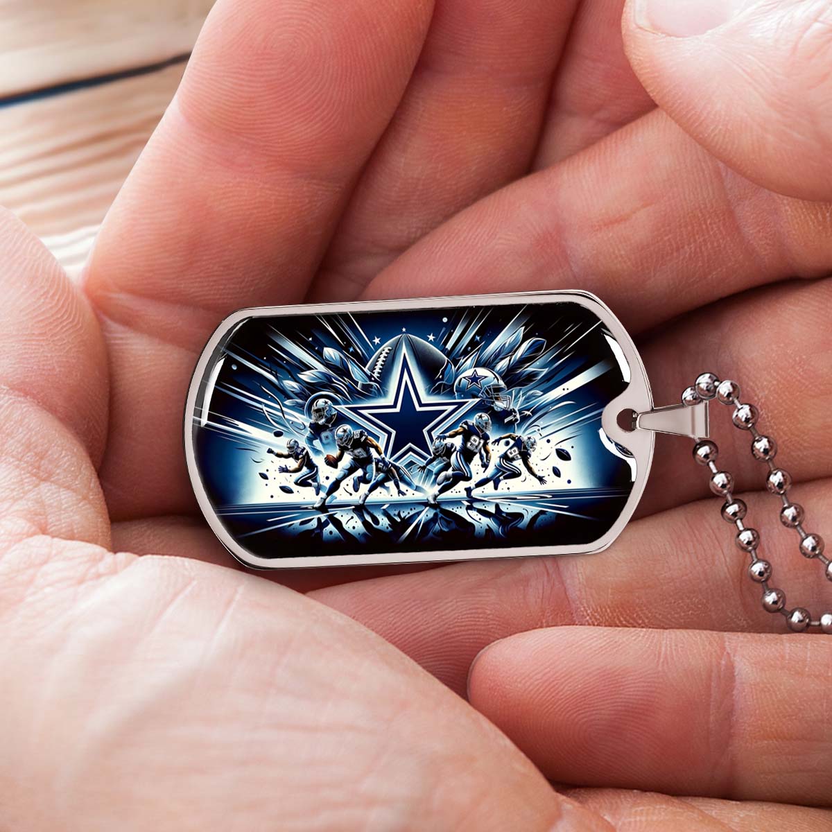 American Football Dog Tag Necklace - AFD008 - Dallas Cowboys - NFL Teams - Military Ball Chain