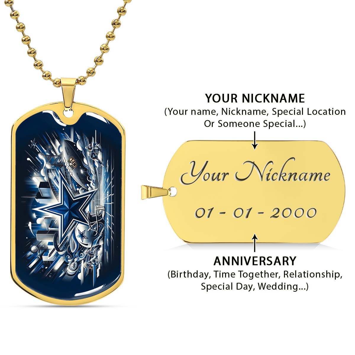 American Football - AFD009 - Dallas Cowboys Super Bowl Dreams - American Football Dog Tag - Military Ball Chain - Luxury Dog Tag