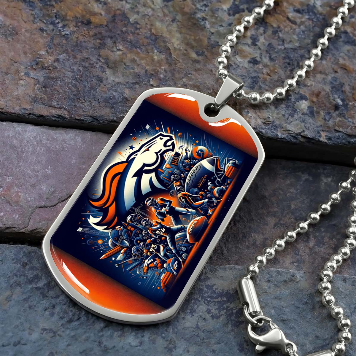 American Football - AFD010 - Denver Broncos NFL Super Bowl - American Football Dog Tag - Military Ball Chain - Luxury Dog Tag
