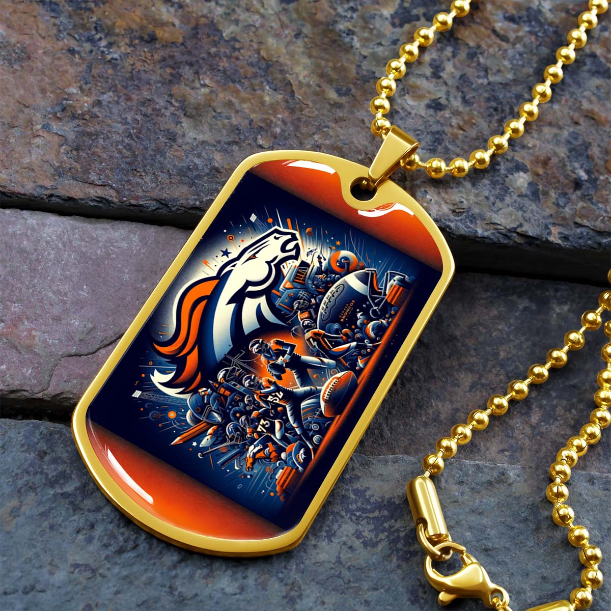 American Football Dog Tag Necklace - AFD010 - Denver Broncos NFL Super Bowl - Military Ball Chain