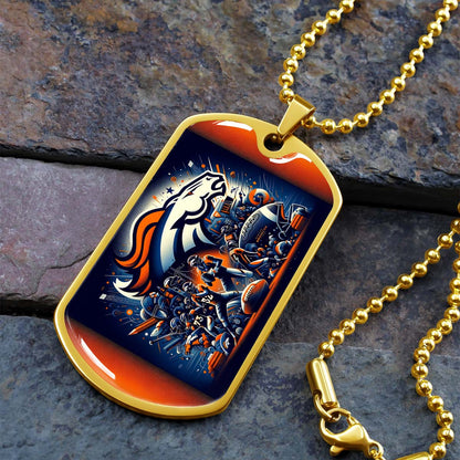 American Football Dog Tag Necklace - AFD010 - Denver Broncos NFL Super Bowl - Military Ball Chain