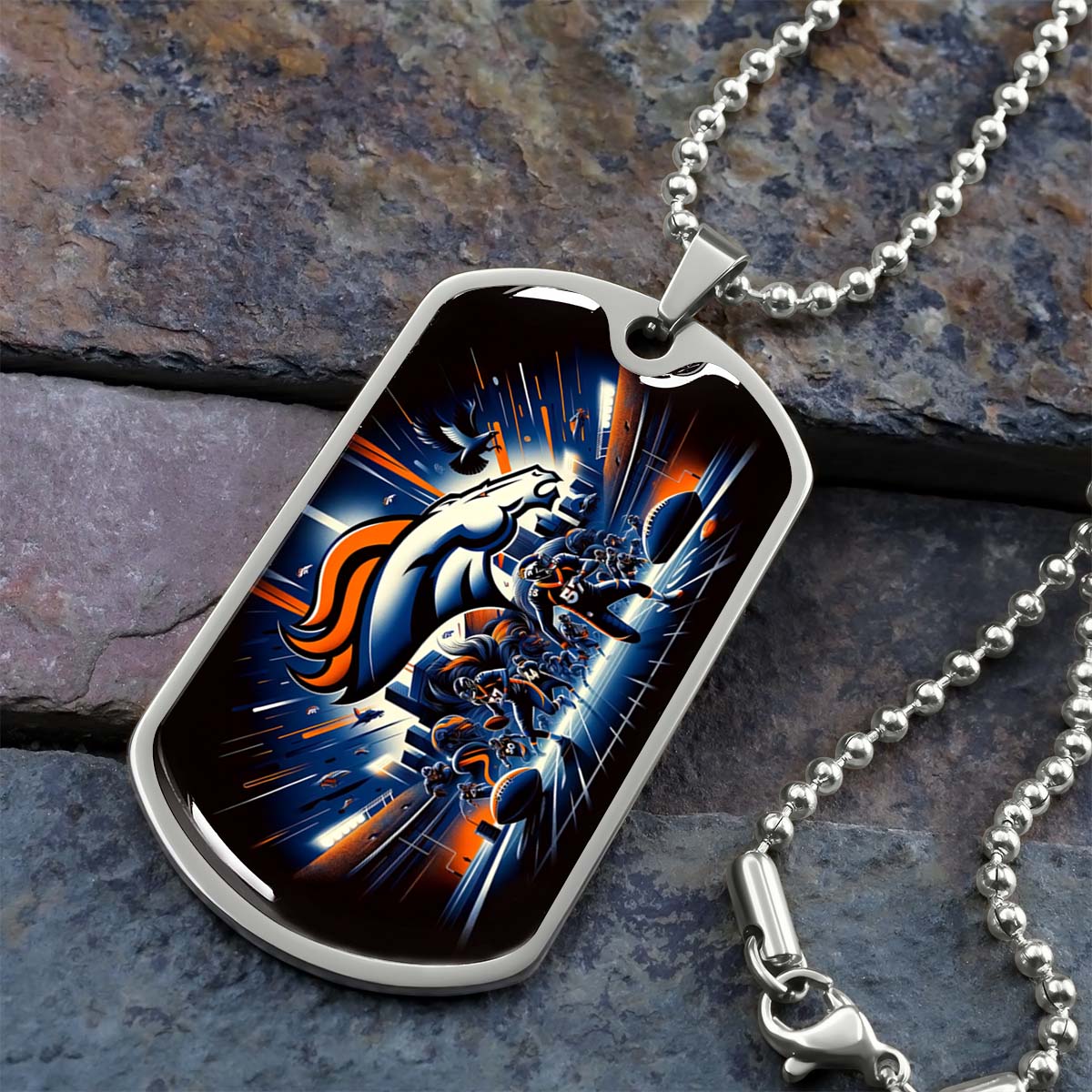 American Football - AFD011 - Denver Broncos NFL Team - American Football Dog Tag - Military Ball Chain - Luxury Dog Tag