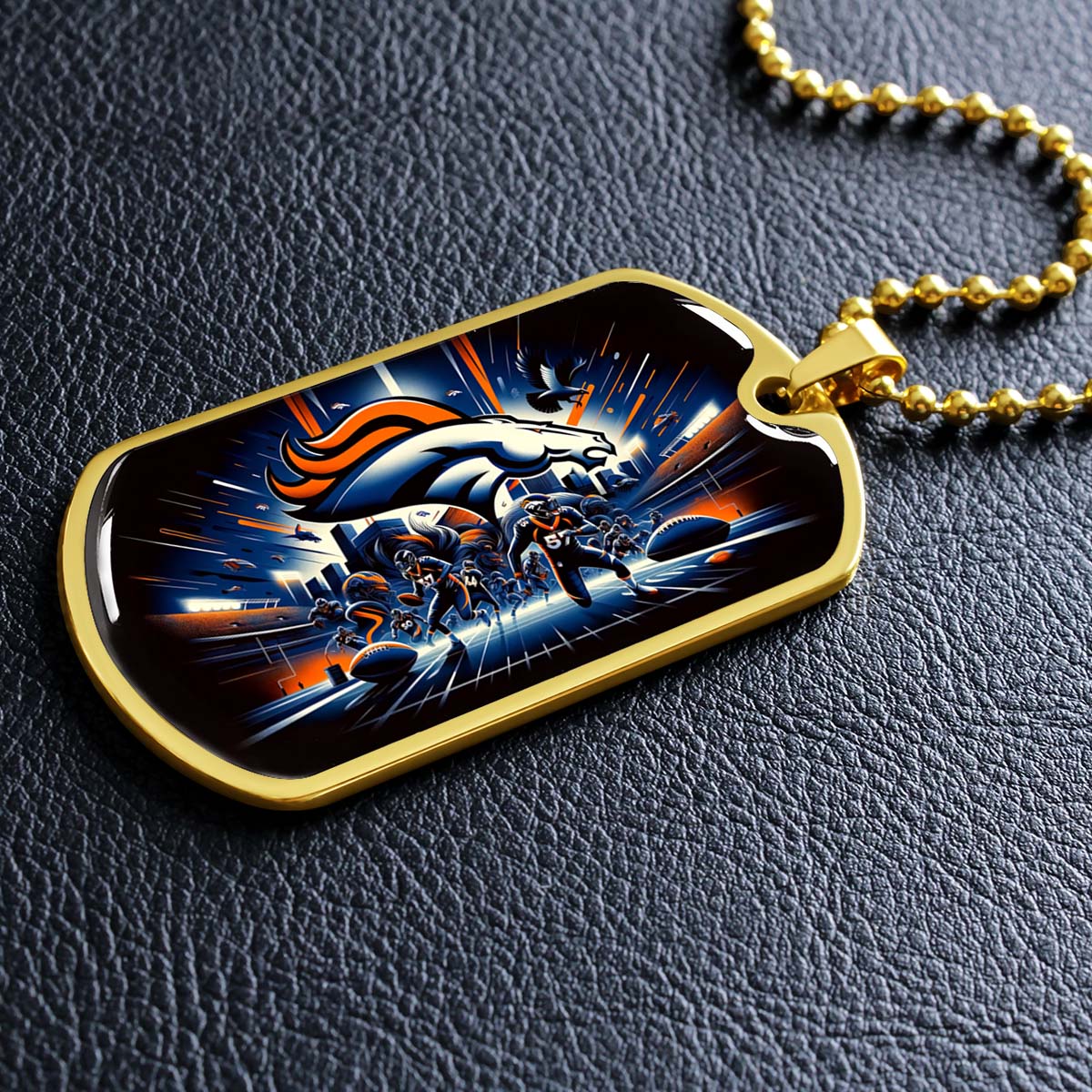 American Football - AFD011 - Denver Broncos NFL Team - American Football Dog Tag - Military Ball Chain - Luxury Dog Tag