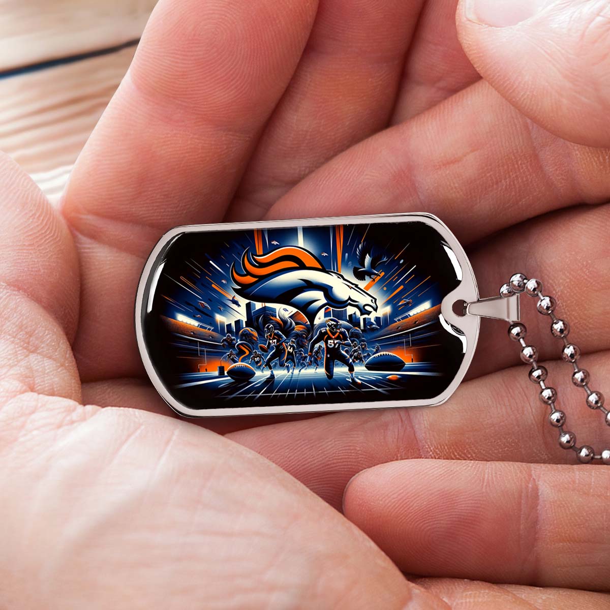 American Football - AFD011 - Denver Broncos NFL Team - American Football Dog Tag - Military Ball Chain - Luxury Dog Tag