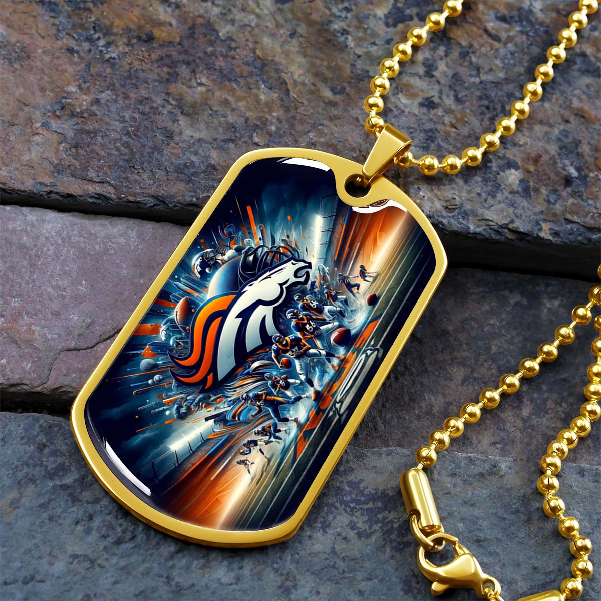 American Football - AFD012 - Denver Broncos Super Bowl NFL Team - American Football Dog Tag - Military Ball Chain - Luxury Dog Tag
