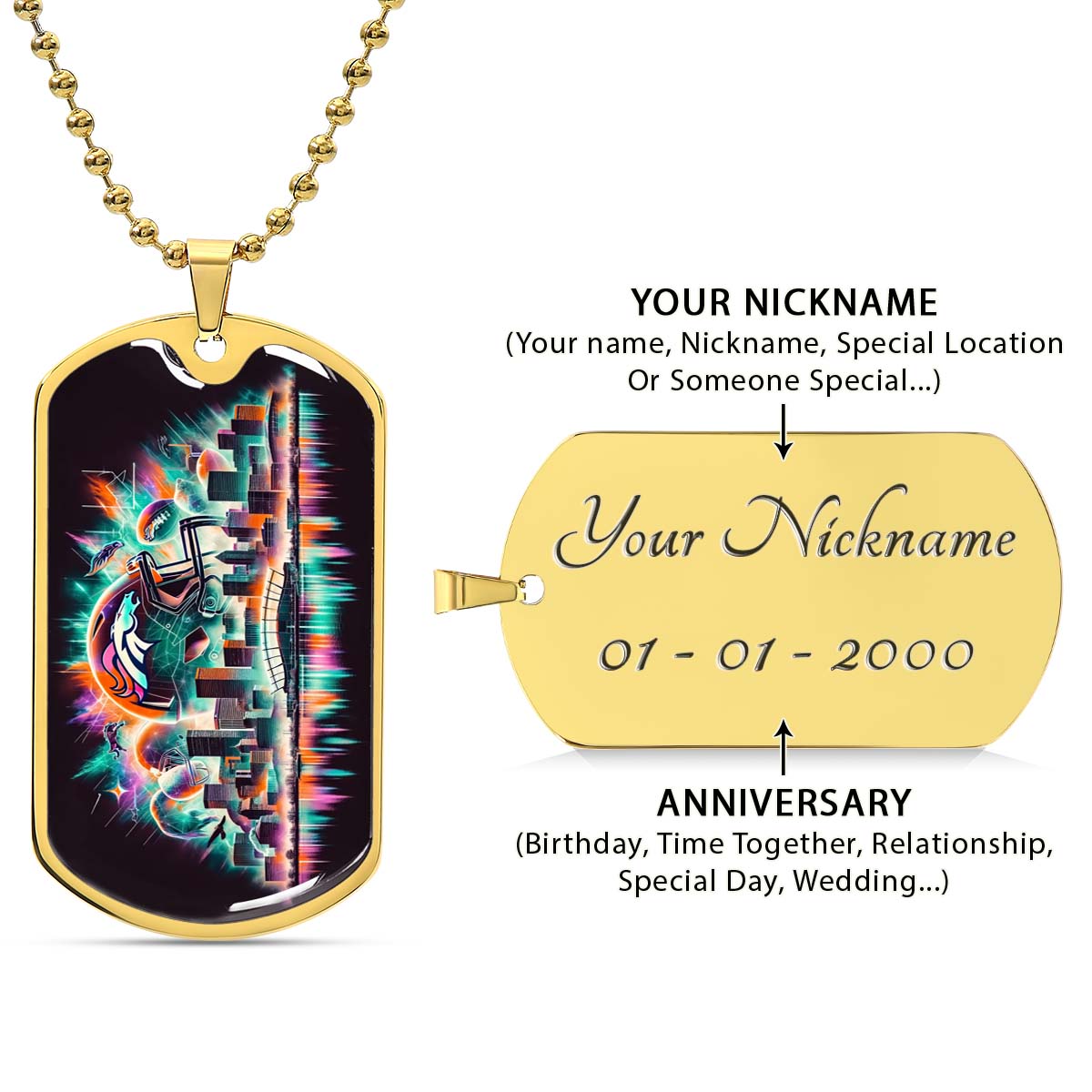 American Football Dog Tag Necklace - AFD013 - Denver Broncos - NFL Teams - Military Ball Chain