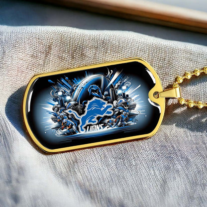 American Football - AFD014 - Detroit Lions NFL Football Team - American Football Dog Tag - Military Ball Chain - Luxury Dog Tag