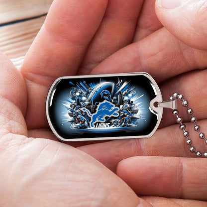 American Football - AFD014 - Detroit Lions NFL Football Team - American Football Dog Tag - Military Ball Chain - Luxury Dog Tag