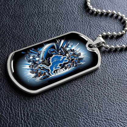 American Football - AFD014 - Detroit Lions NFL Football Team - American Football Dog Tag - Military Ball Chain - Luxury Dog Tag