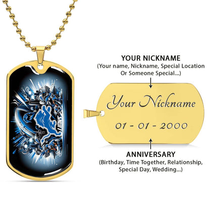 American Football - AFD014 - Detroit Lions NFL Football Team - American Football Dog Tag - Military Ball Chain - Luxury Dog Tag