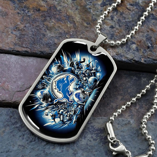 American Football - AFD015 - Detroit Lions NFL Super Bowl Spirit - American Football Dog Tag - Military Ball Chain - Luxury Dog Tag