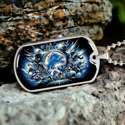 American Football - AFD015 - Detroit Lions NFL Super Bowl Spirit - American Football Dog Tag - Military Ball Chain - Luxury Dog Tag