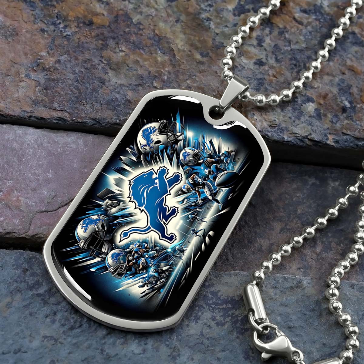 American Football - AFD016 - Detroit Lions NFL Super Bowl - American Football Dog Tag - Military Ball Chain - Luxury Dog Tag