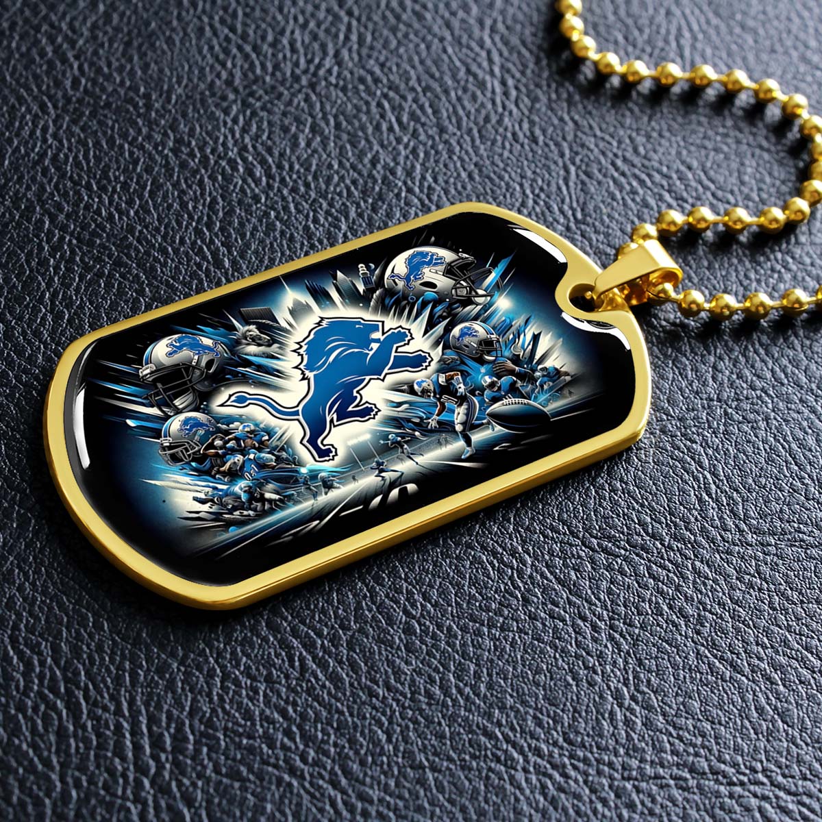 American Football - AFD016 - Detroit Lions NFL Super Bowl - American Football Dog Tag - Military Ball Chain - Luxury Dog Tag