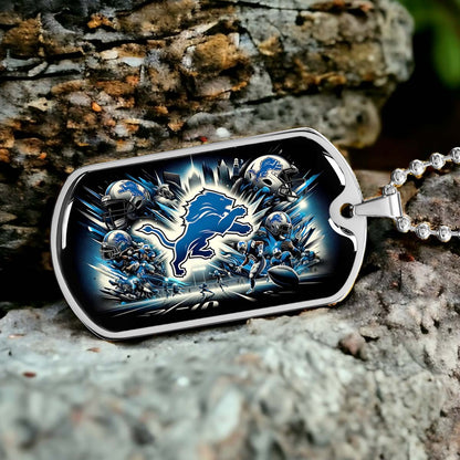 American Football - AFD016 - Detroit Lions NFL Super Bowl - American Football Dog Tag - Military Ball Chain - Luxury Dog Tag