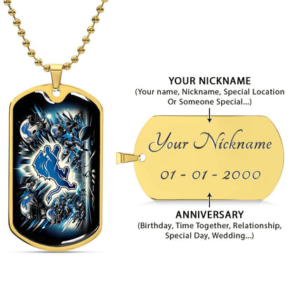 American Football Dog Tag Necklace - AFD016 - Detroit Lions NFL Super Bowl - Military Ball Chain