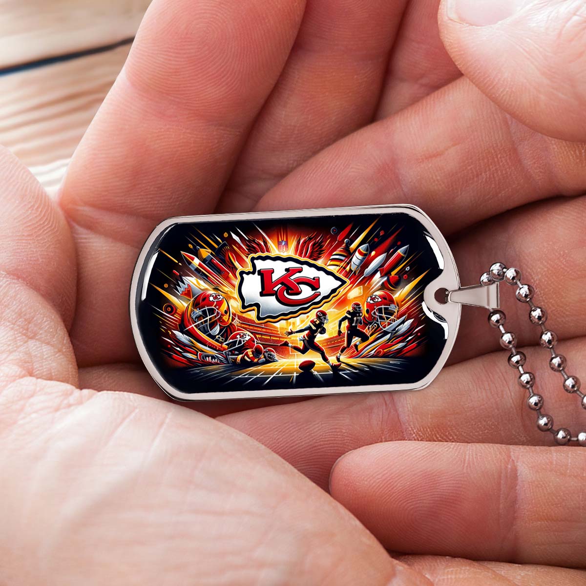 American Football Dog Tag Necklace - AFD017 - Kansas City Chiefs Super Bowl - NFL Teams - Military Ball Chain