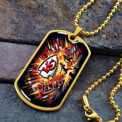 American Football Dog Tag Necklace - AFD017 - Kansas City Chiefs Super Bowl - NFL Teams - Military Ball Chain