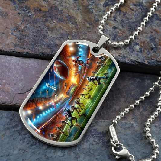 American Football - AFD019 - Dynamic NFL Super Bowl Action - American Football Dog Tag - Military Ball Chain - Luxury Dog Tag