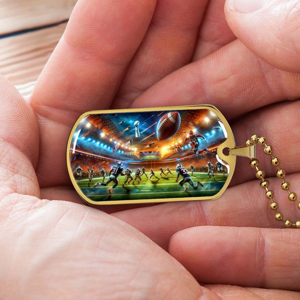 American Football - AFD019 - Dynamic NFL Super Bowl Action - American Football Dog Tag - Military Ball Chain - Luxury Dog Tag