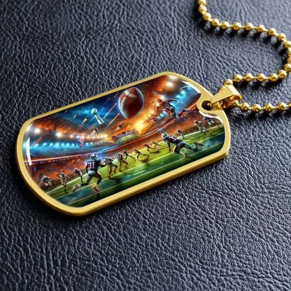 American Football - AFD019 - Dynamic NFL Super Bowl Action - American Football Dog Tag - Military Ball Chain - Luxury Dog Tag
