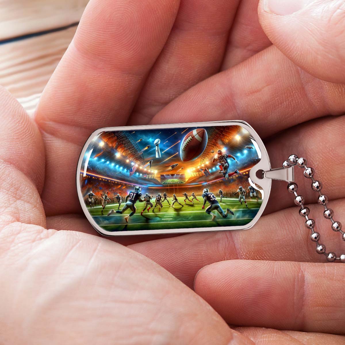 American Football - AFD019 - Dynamic NFL Super Bowl Action - American Football Dog Tag - Military Ball Chain - Luxury Dog Tag