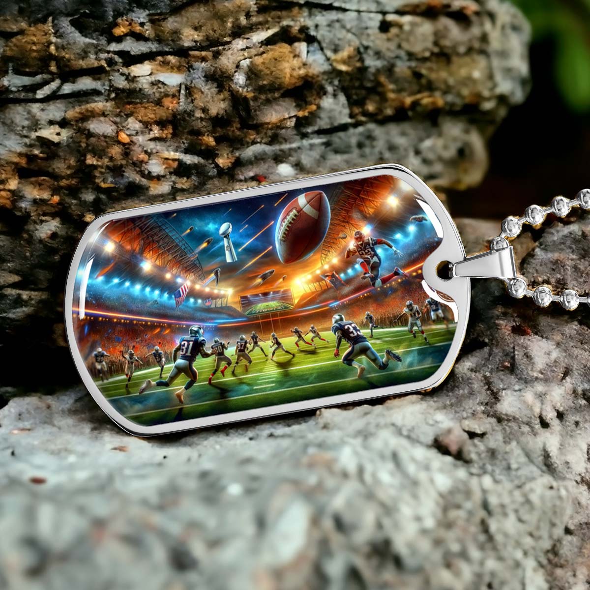 American Football - AFD019 - Dynamic NFL Super Bowl Action - American Football Dog Tag - Military Ball Chain - Luxury Dog Tag
