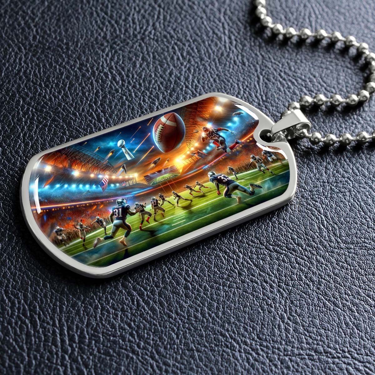 American Football - AFD019 - Dynamic NFL Super Bowl Action - American Football Dog Tag - Military Ball Chain - Luxury Dog Tag