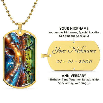 American Football - AFD019 - Dynamic NFL Super Bowl Action - American Football Dog Tag - Military Ball Chain - Luxury Dog Tag