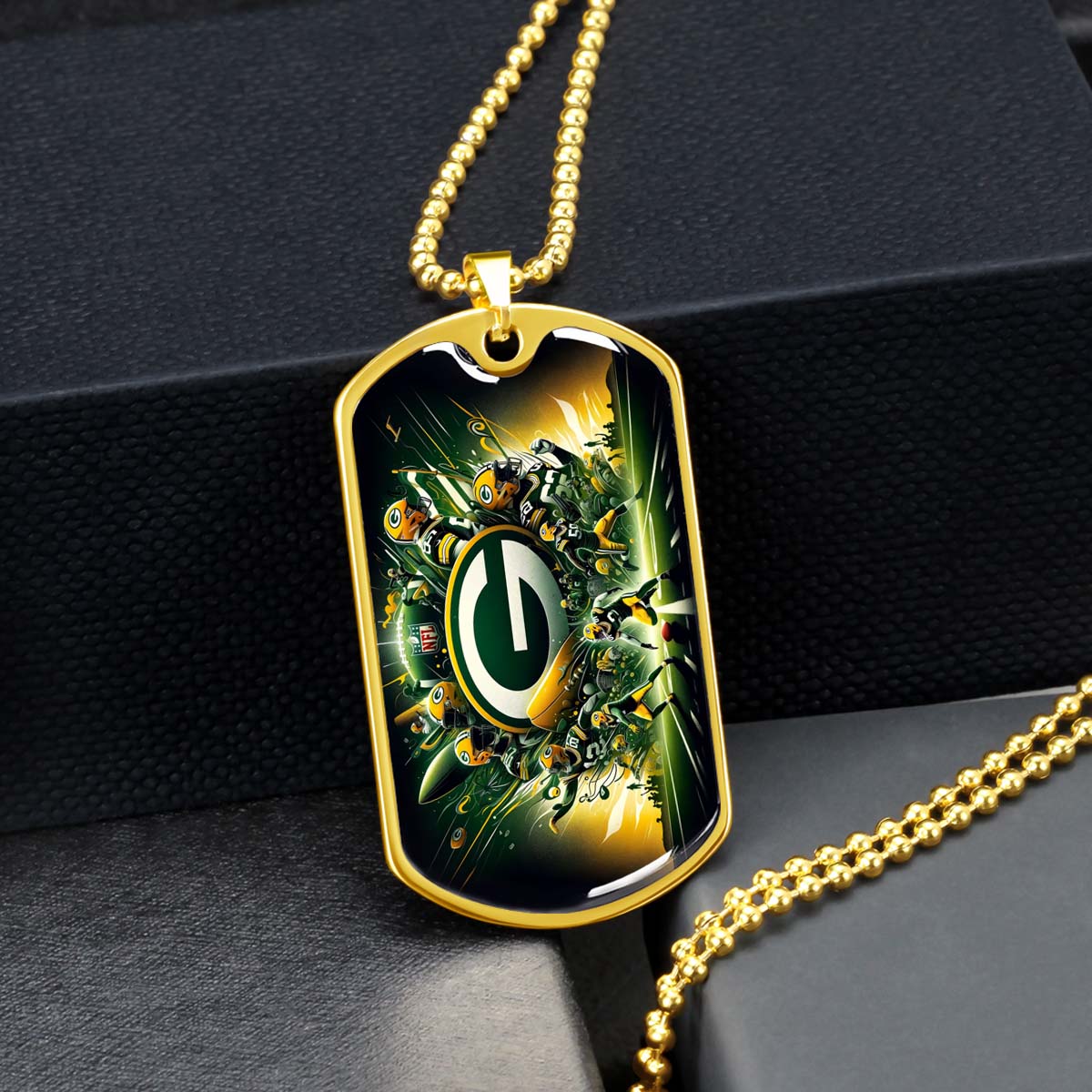 American Football - AFD021 - Green Bay Packers Football NFL Super Bowl - American Football Dog Tag - Military Ball Chain - Luxury Dog Tag
