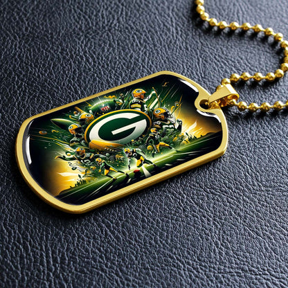 American Football - AFD021 - Green Bay Packers Football NFL Super Bowl - American Football Dog Tag - Military Ball Chain - Luxury Dog Tag