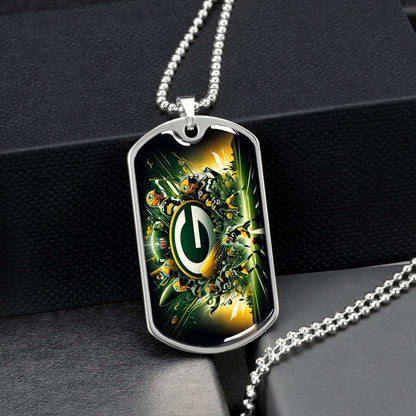 American Football - AFD021 - Green Bay Packers Football NFL Super Bowl - American Football Dog Tag - Military Ball Chain - Luxury Dog Tag
