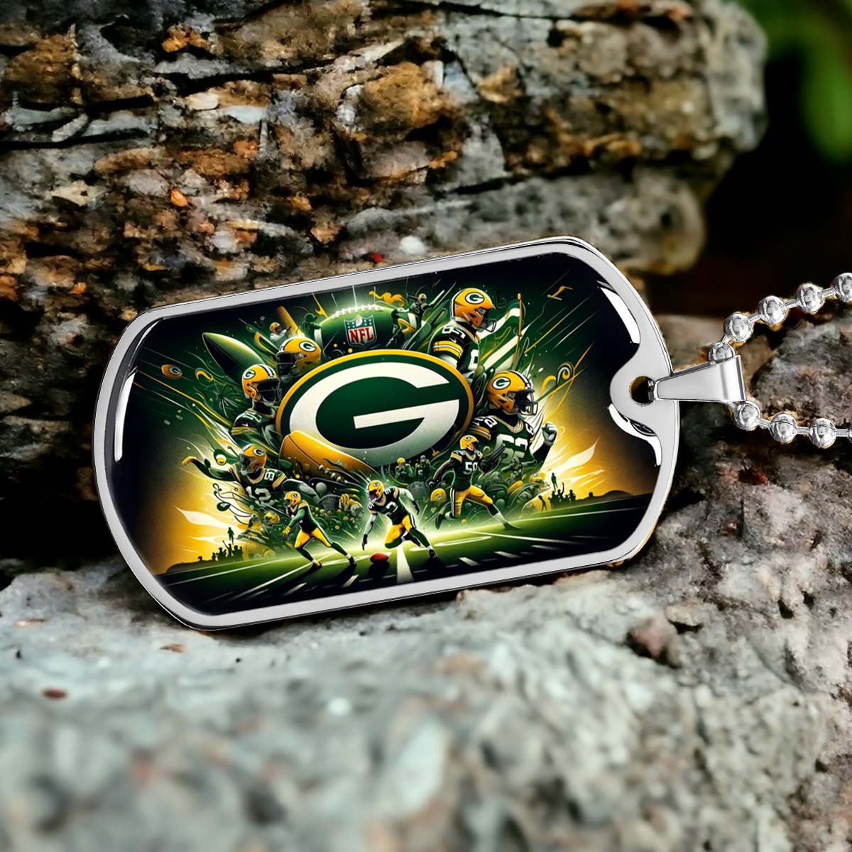 American Football - AFD021 - Green Bay Packers Football NFL Super Bowl - American Football Dog Tag - Military Ball Chain - Luxury Dog Tag