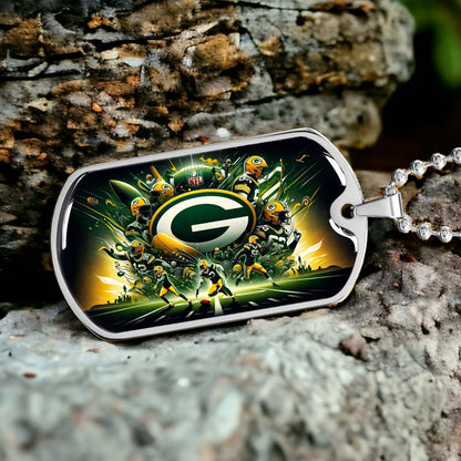 American Football - AFD021 - Green Bay Packers Football NFL Super Bowl - American Football Dog Tag - Military Ball Chain - Luxury Dog Tag
