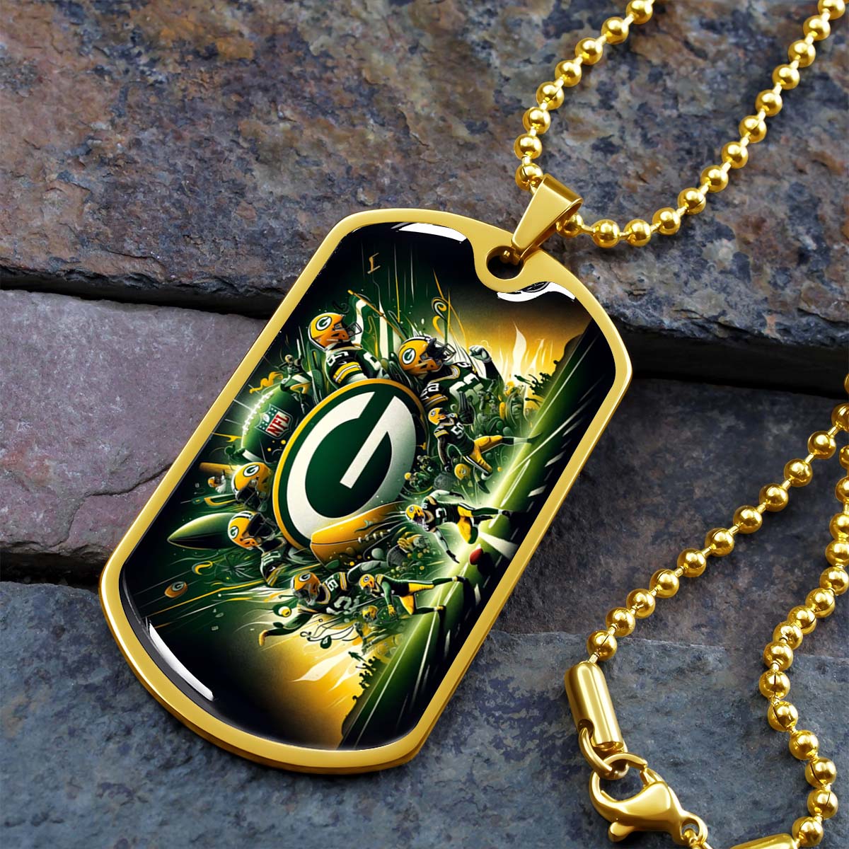 American Football - AFD021 - Green Bay Packers Football NFL Super Bowl - American Football Dog Tag - Military Ball Chain - Luxury Dog Tag