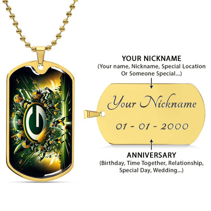 American Football - AFD021 - Green Bay Packers Football NFL Super Bowl - American Football Dog Tag - Military Ball Chain - Luxury Dog Tag